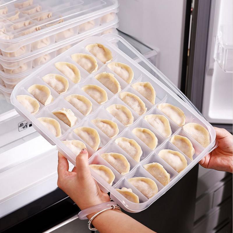 20/30 Grids Kitchen Storage Box Refrigerator Organizer Transparent Reusable Food Containers Tray With Lid For Dumpling Wonton