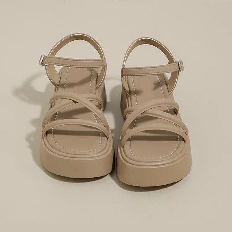 

Французские сандалии на платформе женские летние 2025 новая мода универсальное слово с подошвой-маффином крутые шлепанцы сказочный стиль 40 хаки