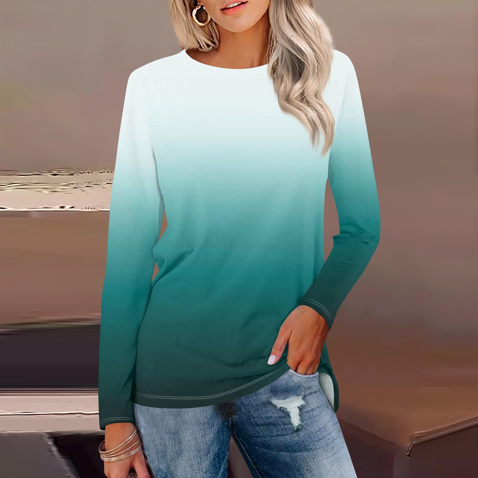 Женская рубашка с длинным рукавом и круглым вырезом с градиентным принтом — фото 7