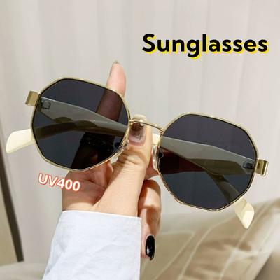 Versatile Elegant Durable Metal Metal Polygonal Spectacle Frame Frame Sun Glasses Glasses Travel Driving Beach Street Shooting Sun Protection UV400