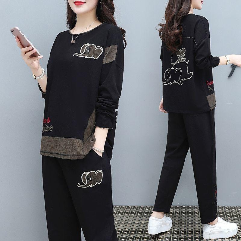 Jesienny zestaw modnej odzieży sportowej dla kobiet w dużych rozmiarach - wyszczuplający letni strój dla kobiet o pełniejszych kształtach, dwuczęściowy zestaw casualowy