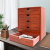 Vintage Wooden Desk Organizer with 5 Drawers, Stackable Library Card Catalog Apothecary Cabinet w/Label Slots for Home Office