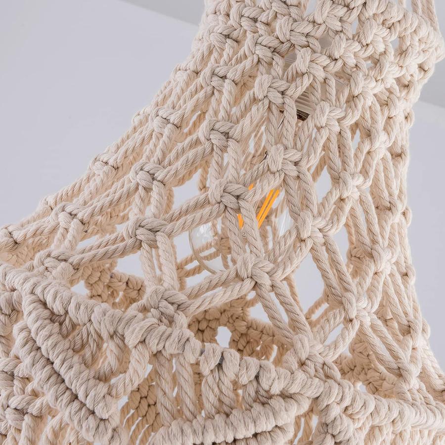 Boho Lamp Plug in Pendant Light Fixture with bulb,Plug in cord Ceiling Light Hanging Handmade Macrame Bedroom Livingroom Decor