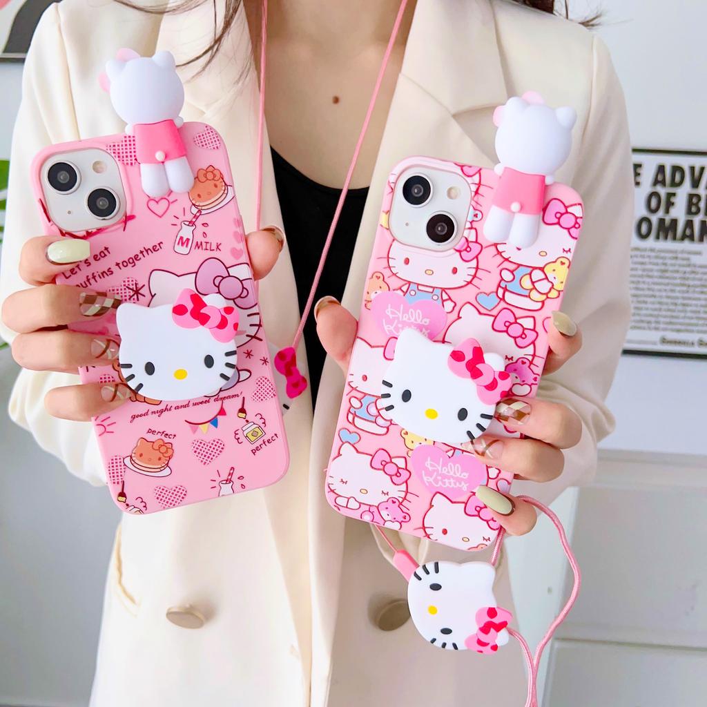 For Samsung Galaxy A17 A07 A16 A06 A26 A56 A04E A05 A05s A15 A25 A35 A55 Cake Kitty Case With Holder Rope