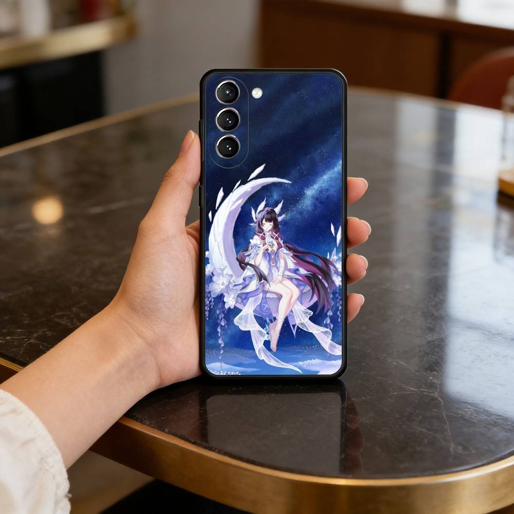 G-Genshin Columbina Phone Case For Samsung S25,24,23,22,30,21,10,9,Ultra,Plus,Lite,FE,4,5 G Soft Black Case