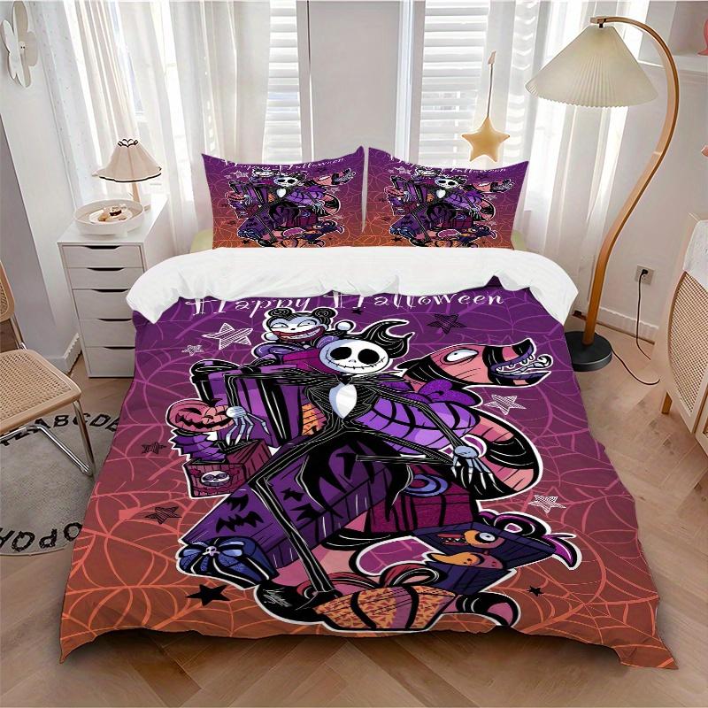 3pcs Happy Halloween Jack Quilt Cover Set (1 Quilt Cover + 2 Pillowcases Without Pillow Core), High-Definition Printing for Home and Dormito