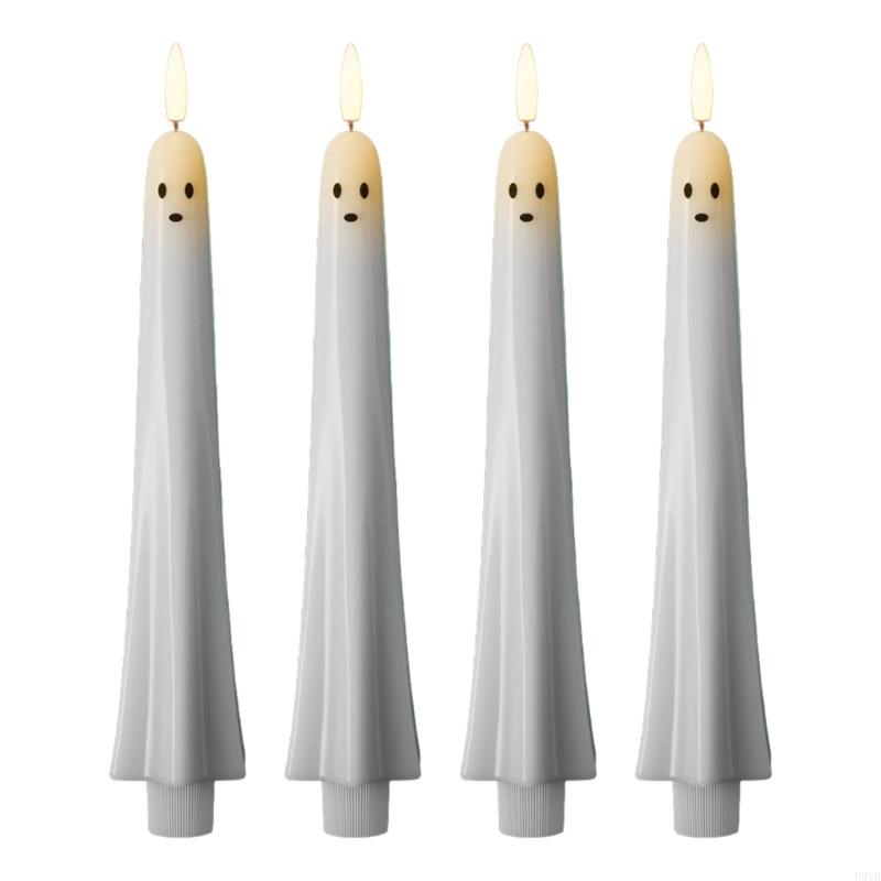 Child Friendly Ghostly LED Taper Halloween Decoration Flameless Flickering Battery Operated Candlestick Set P9YB