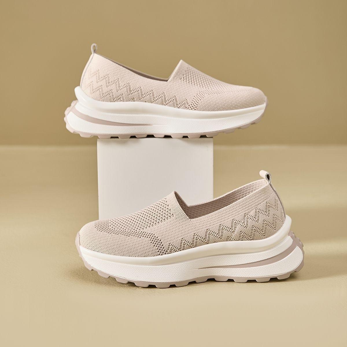 

Летняя повседневная женская обувь на платформе, обувь-качалка, летящая тканая дышащая сетчатая обувь для ходьбы 36 бежевый