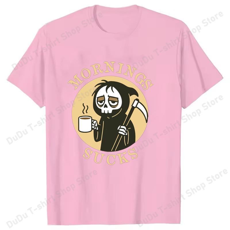 Funny Skeleton Mornings Sucks Coffee Printed TShirts For Women Unisex Short Sleeve Round Neck Tee Shirt Casual Summer Tops