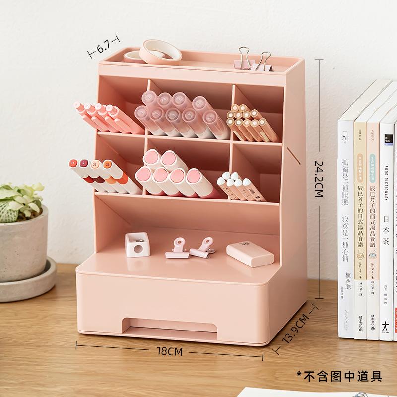 Slanted Plug-in Large Capacity Drawer Pen Holder, Stylish Storage Box for Office Student Desktops