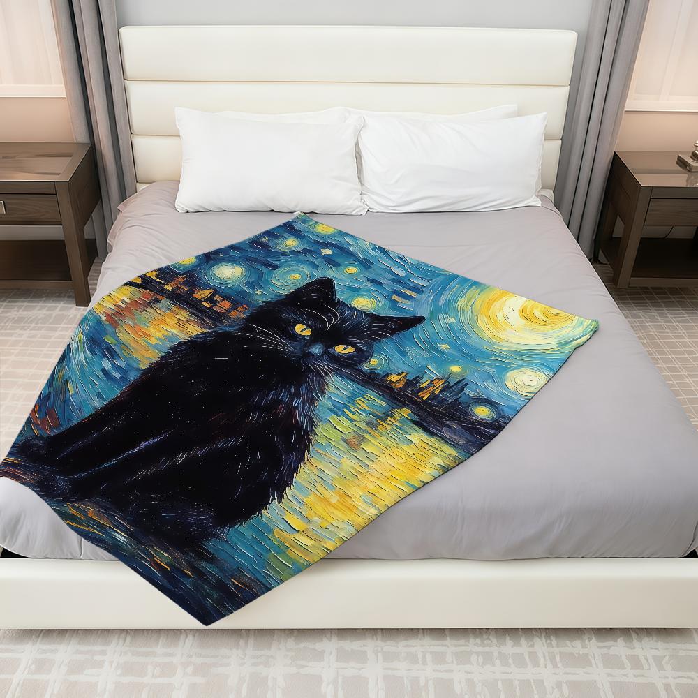 Starry Night And The Cat Blanket Throw Super Cosy Plush Living Room Sofa Couch Childish Birthday Gifts