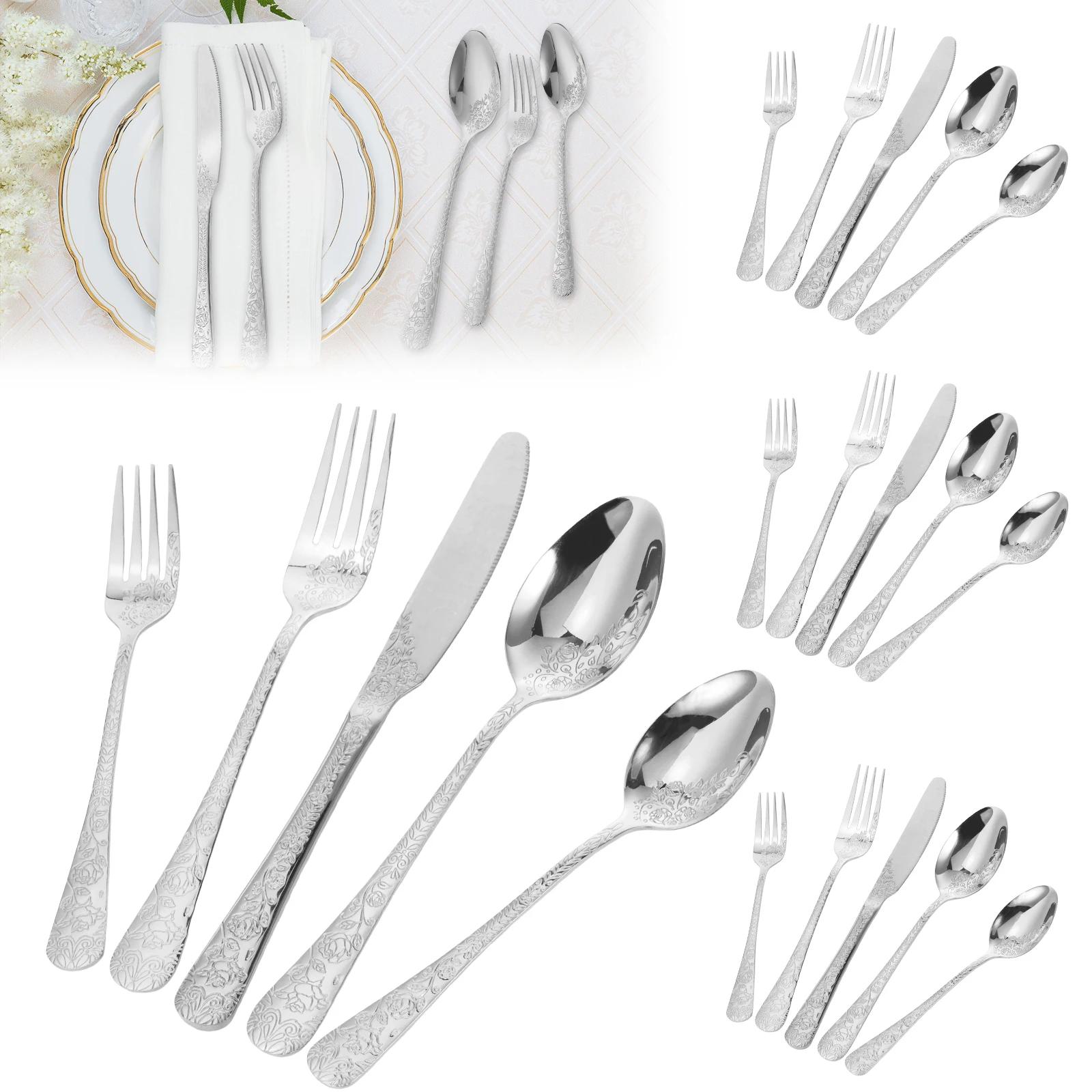 

20Pcs Flatware Set Golden Stainless Steel Kitchen Utensils Set Restaurant Steakhouse Western Grade Hotel Knife Fork Spoon Set серебряный