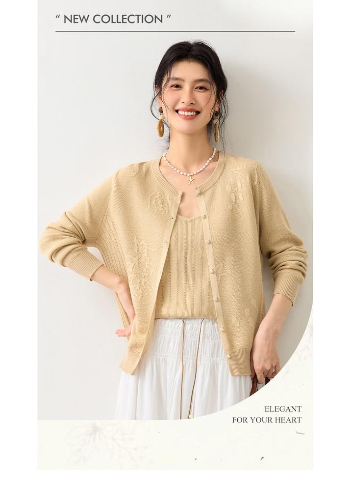 26 year spring style long-sleeved cardigan with mulberry silk texture, mother's clothing style, women's knitted sweater