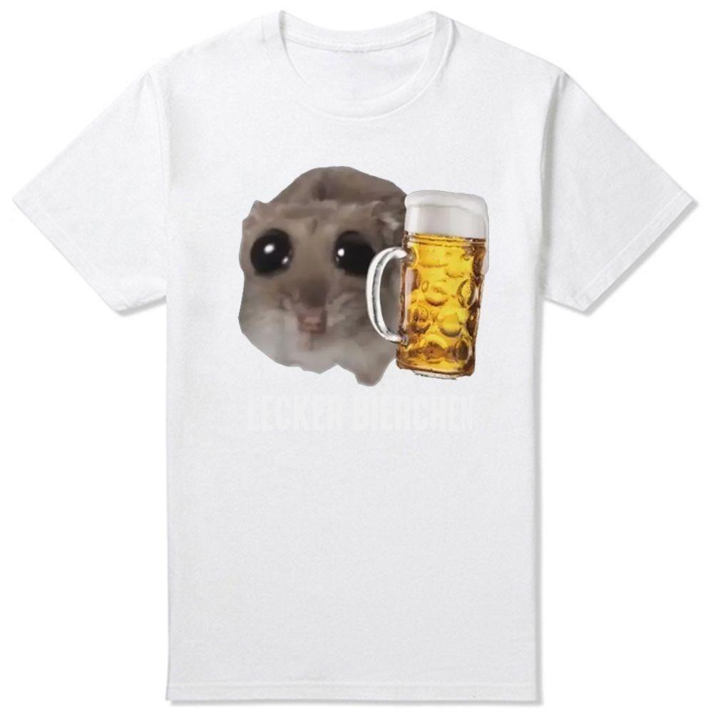 Funny Meme TShirt Lecker Bierchen Hamster With Beer Mug Gerunisex Slogan Print Unisex Loose Cotton Oversized Black Basic Tee