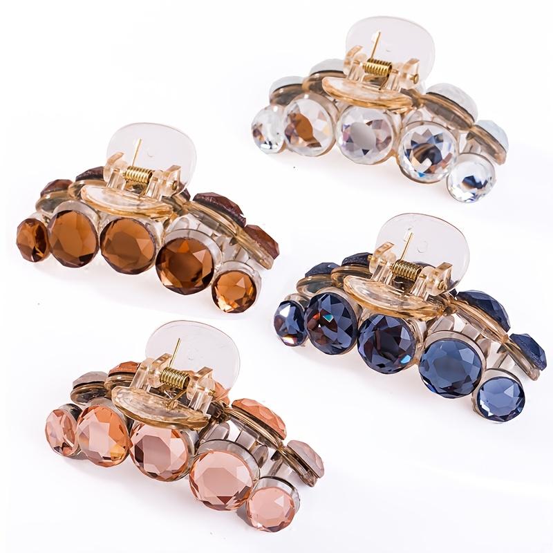 Women's Korean Style Medium Hair Claw Clip Elegant Sweet Rhinestone Hair Clip with Crystal Accents, Waterproof for Shower, Valentine's Day Gift, Sky B