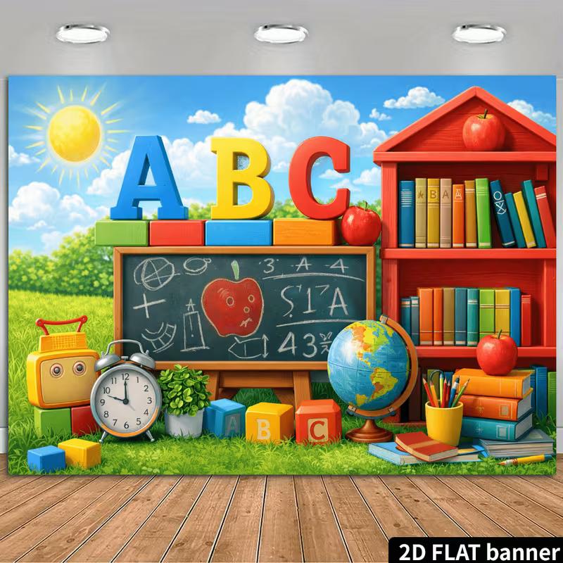 

2D Back to School Backdrop Cartoon Classroom Party Photo Booth Background 47.2x31.5inch/120*80cm
