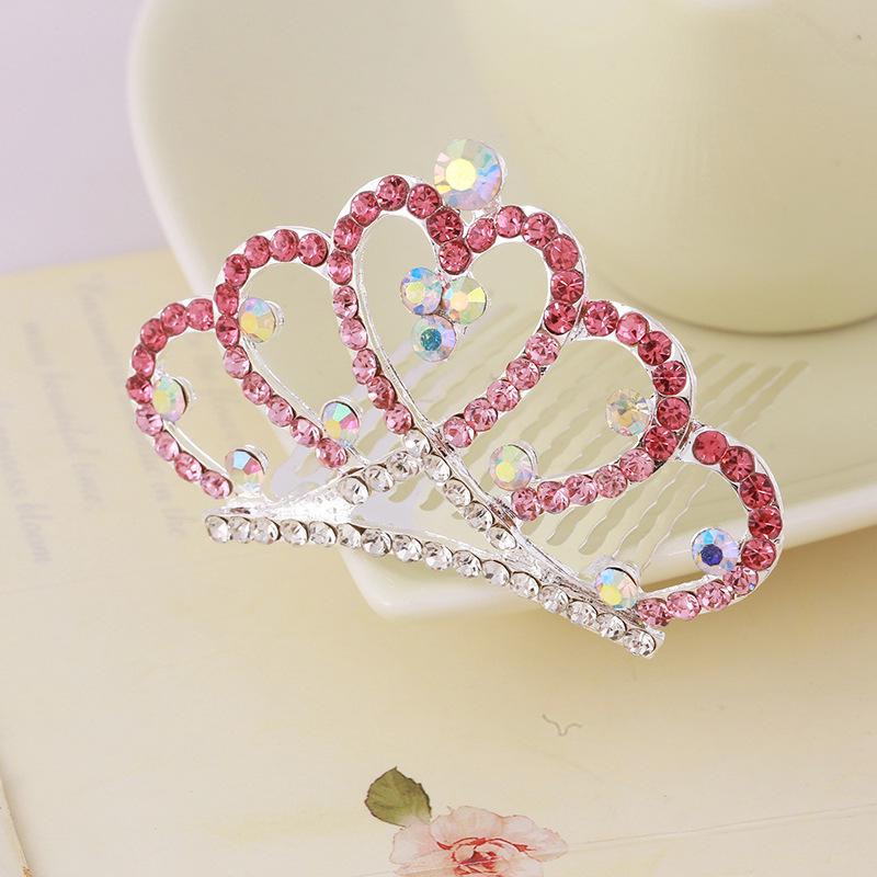 Korean Style Crown Jewelry Comb Hair Ornaments Princess Rhinestone Crown Alloy Colorful Girls Birthday Dance Hair Accessories