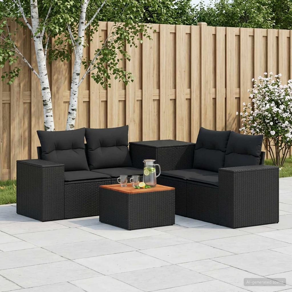 Sofa Set 6 Pieces Black Poly Rattan and Steel