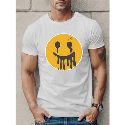 Schmelzendes Smiley-Gesicht Print T-Shirts für Herren, Lässiges Rundhals-Kurzarm-T-Shirt, Bequemes Atmungsaktives T-Shirt für den Sommer