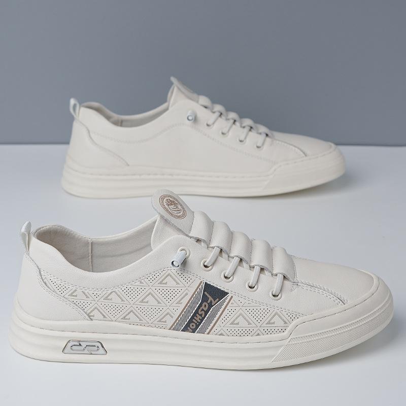 Men's Shoes 2025 New Summer Breathable Versatile Sports Board Shoes Men's Casual Leather Shoes One Pedal White Shoes