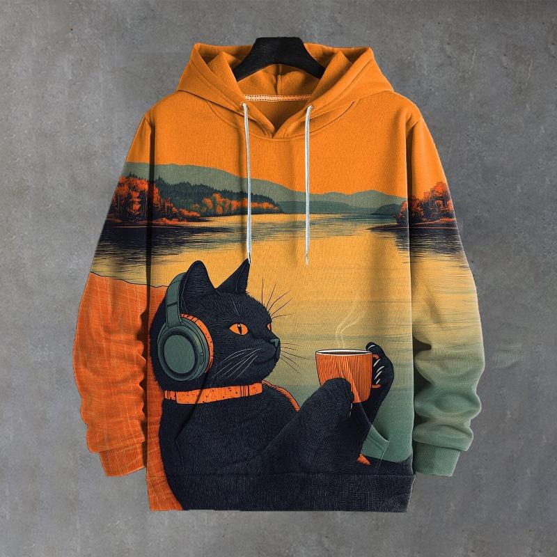 Męska bluza codzienna z długim rękawem z kapturem pulower z nadrukiem zwierzęcym top jesienna moda oversize vintage męska bluza z kapturem streetwear
