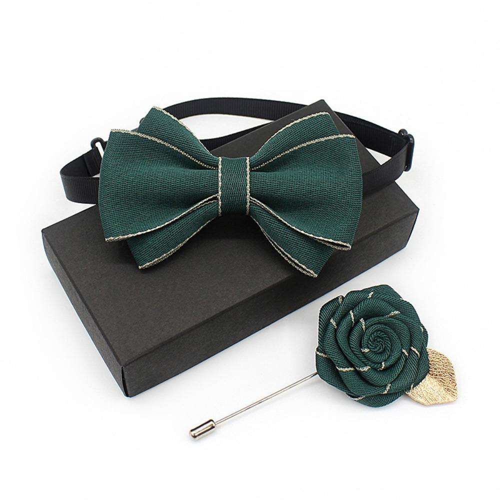 Polyester Neck Collar Adjustable Ribbon Bowtie Fashion Bow Tie Brooches Set  Business