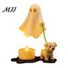 3D Printed Halloween Decor Ghost Walking Dog Night Light, LED Warm Lamp, Cute Puppy Figurine Statue with Candle, Home Party Holiday Table Gift