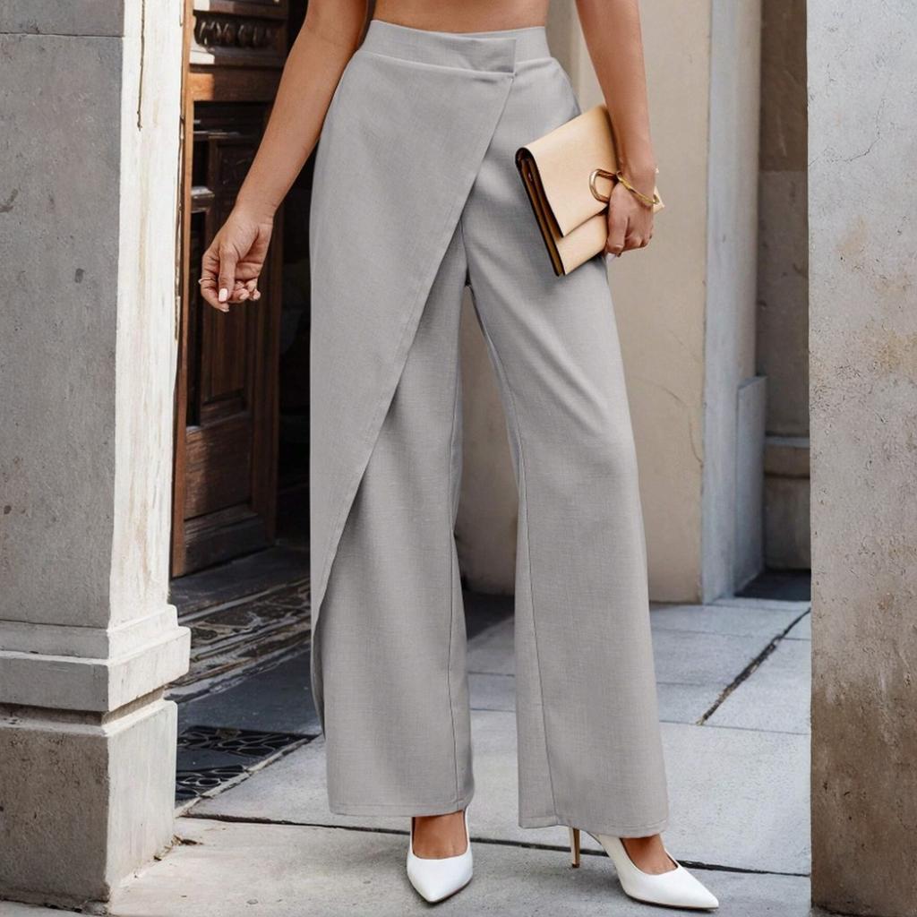 Damskie Modne Nieregularne Szyte Spodnie Garniturowe Casualowe Spodnie z Prostymi Nogawkami
