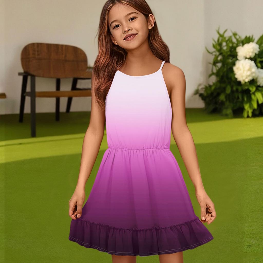 Children's Summer Casual Fashion Round Neck Solid Color Sleeveless Dress