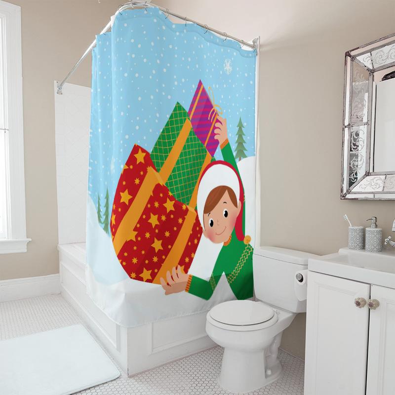 TU Christmas Shower Curtain Festive Holiday Decor Waterproof Bathroom Set Merry Xmas Pattern Backdrop Holiday Home Decoration Fe