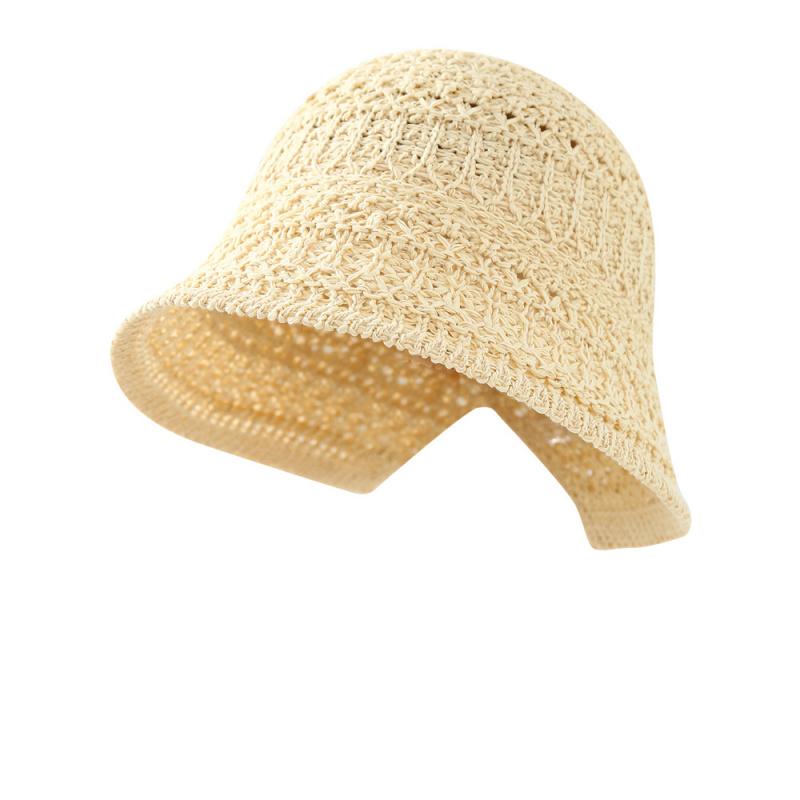 Hollowed-Out Breathable Rolled-Brim Bucket Hat, Solid Color, Spring-Summer Face-Slimming Fisherman Hats Women