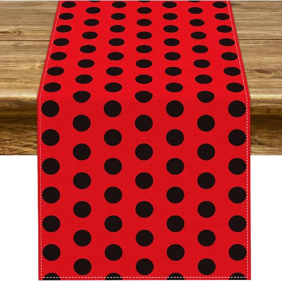 Pudodo Ladybug Table Runner Ladybug Themed Birthday Baby Shower Party Decoration Kitchen Dining Room Home Decor