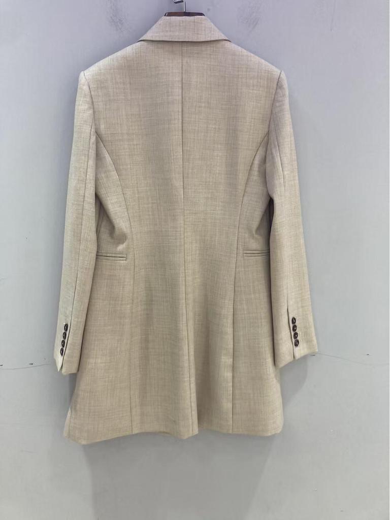 Nanyou Elegant Women's Wool-Silk Mid-Length Double-Breasted Suit Dress - Autumn Collection