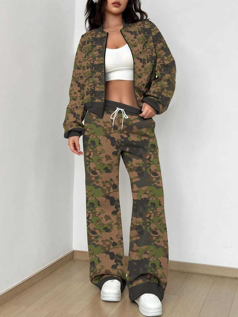 Camouflage Style Autumn and Winter New European and American Women's Clothing Outdoor Fashion Suit Women