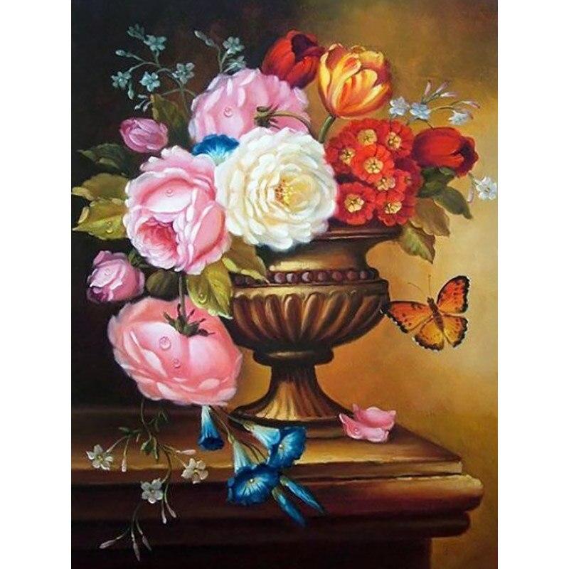 5d Diy Diamond New Painting Fresh Flower Diamond Embroidery Vase Cross Stitch Full Round Drill Home Decor Manual Art Gift