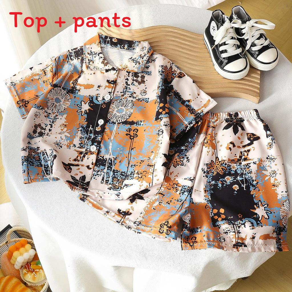 Childrens Summer Outfit Set With Cotton Blend Fabric For Boys