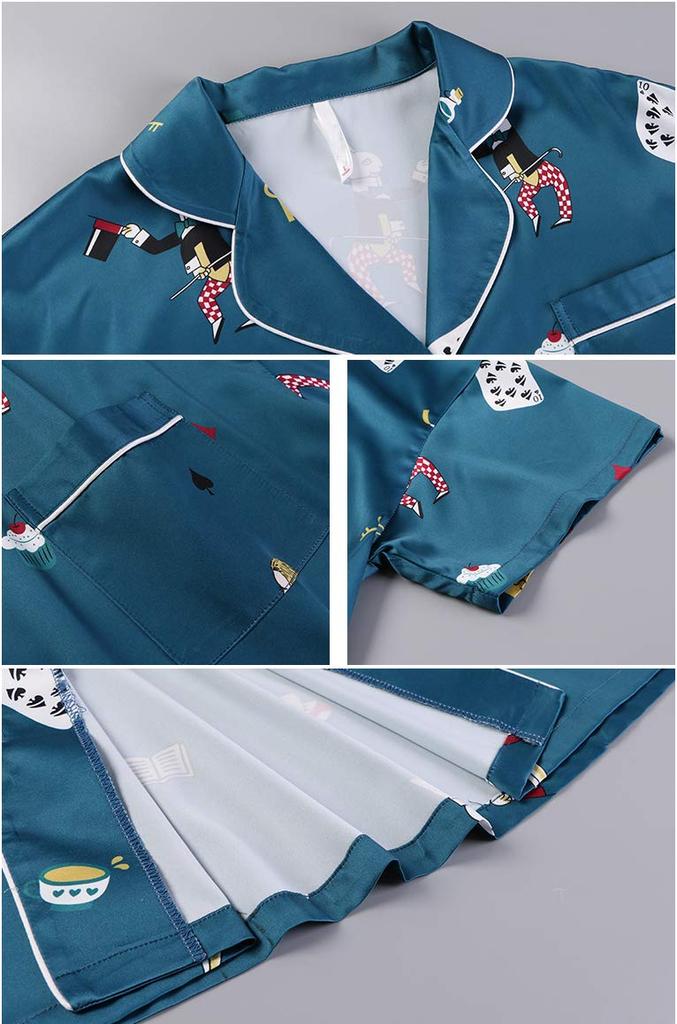 Imitation Short Summer [Rose Halcyon] Women's Pajamas, Loungewear, Nightwear, Homewear, Loungewear, Satin, Silk, Sleeves, Pants, 2-Piece Set, Cute,