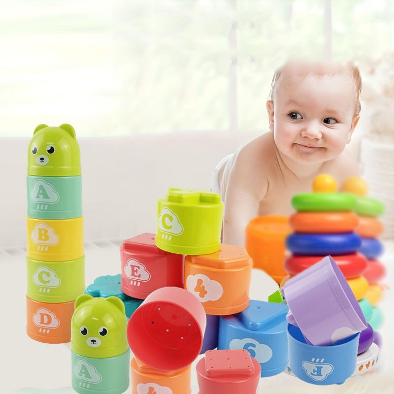 

9PCS Enjoyable Rainbow Cups Stacking Cups Figure Letters Infant Children Instructive Toy Stacking Tower Mini Bear Children Toddler playthings