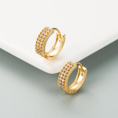 Women Creative Geometric Hoop Earrings Round Gold Color Ear Ring Zircon Crystal Buckle Type