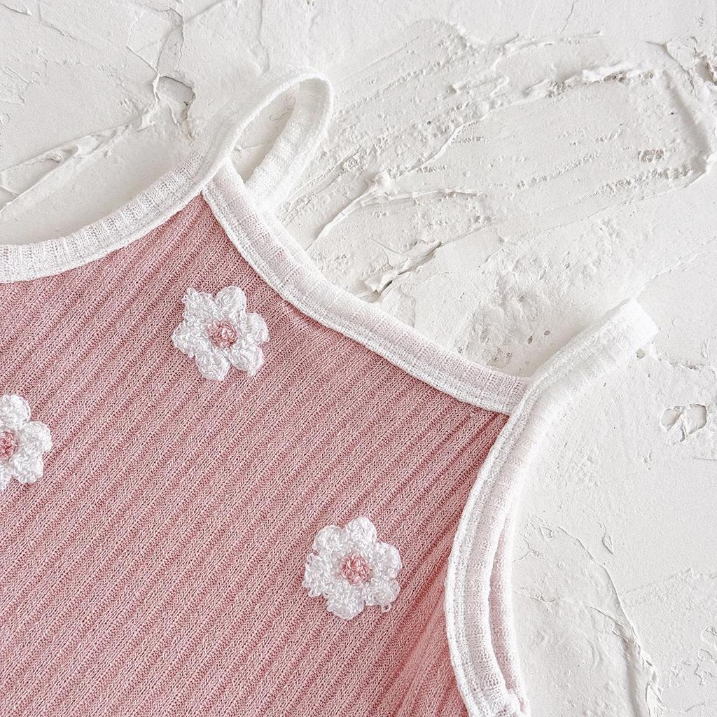 Baby Girl Floral Embroidered Strappy Romper - Breathable Summer Bodysuit with Comfortable Square Neck
