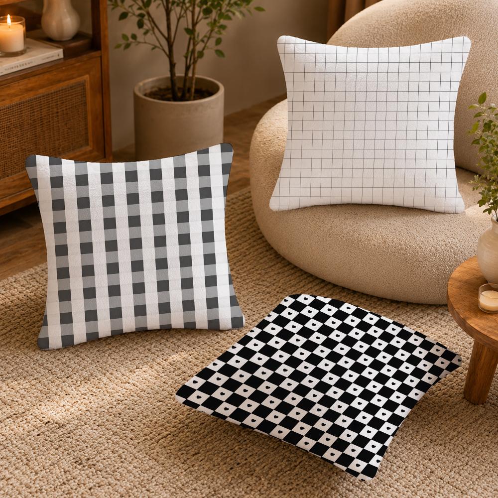 Federa Cuscino Fantasia Bianco e Nero Federa Anti-acaro Cerniera Invisibile Peluche Corto Setoso Copricuscino per Divano