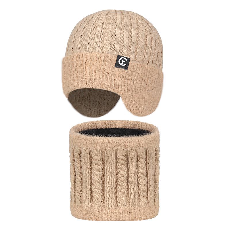 Unisex Winter Plush Knit Hat Set with Windproof Ear Protection - Warm Imitation Mink Fur for Outdoor Cycling