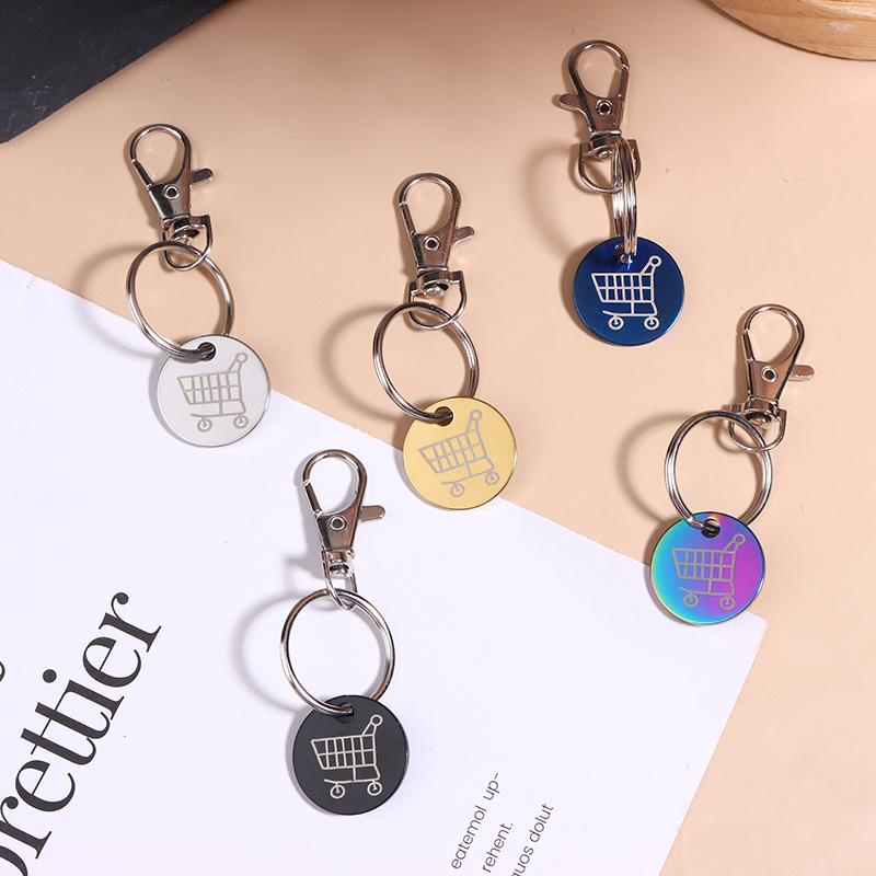 Shopping Trolley Tokens Key Ring With Carabiner Hook Mini Metal Supermarket Cart Remover Coin Label Keychain For Unisex