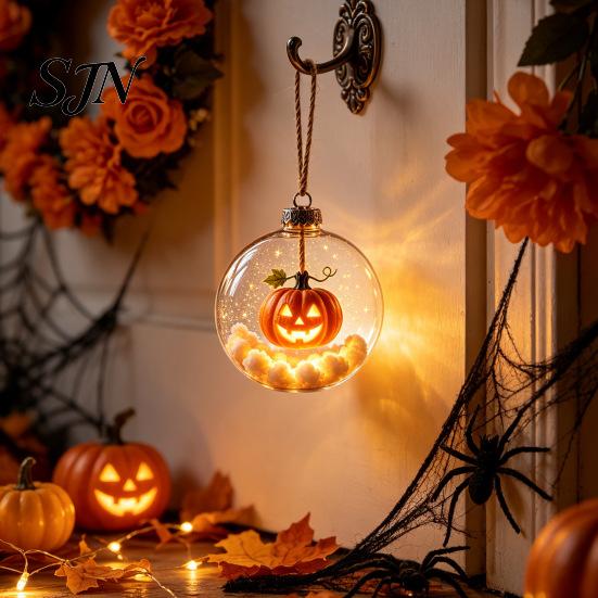 Dormitory Festive Accessory Halloween Glowing Sphere, Lighted Clear Ball Ornament, Cute Witch Seasonal Home Decoration Cat, LED Hanging for