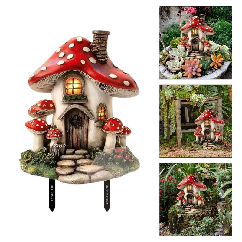 Mushroom House Stakes Ornaments Garden Embellishments Cottage Yard Sign For Nature Themed Outdoor Spaces Nature Lovers