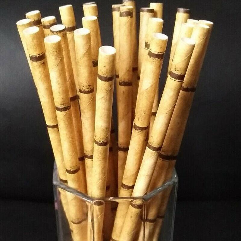 25 sztuk papierowe słomki bambusowe słomki z nadrukiem hawajska dżungla tropikalny nadruk bambusa