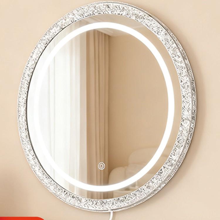 Glacier Wall-Mounted Crystal Lamp Mirror with Acrylic Frame, Wired Version, Three-Color Dimming for Bedroom.