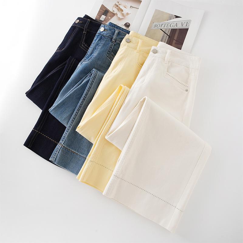 Women's Light-Colored Wide-Leg Jeans: Petite, Slimming, Straight-Leg Nine-Point Pants for Summer 2025