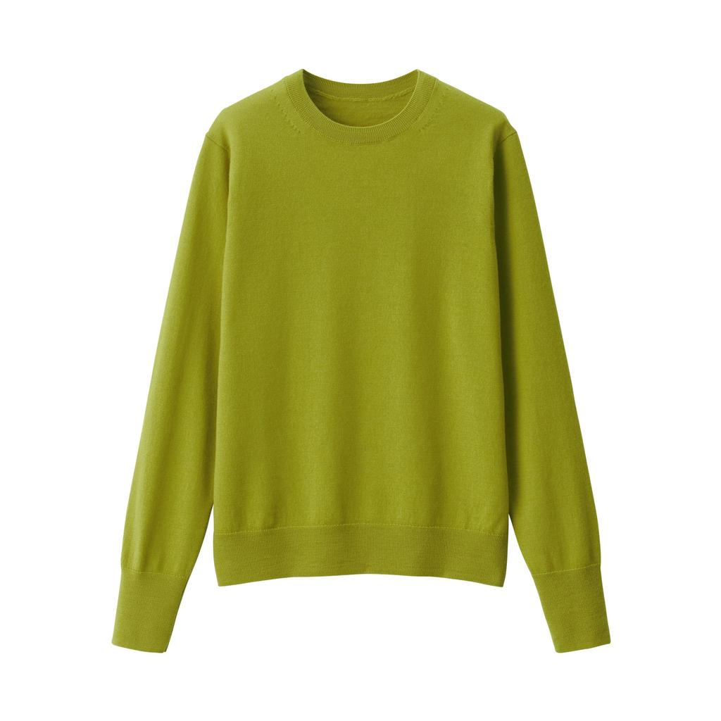 MUJI Washable Wool Crew Neck Light Size S Women's High-Gauge Sweater, Green, (BAC11A4A)