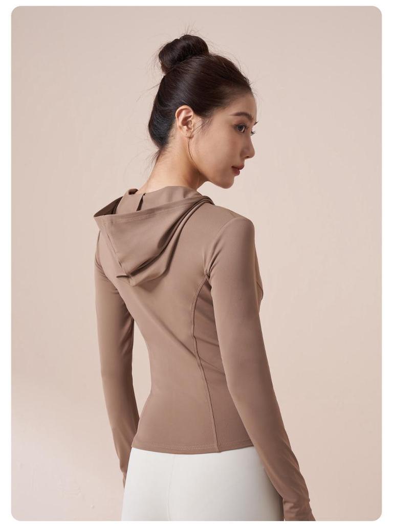 Herbst/Winter Hohelastische Slim-Fit Kapuzen-Yoga-Jacke für Damen